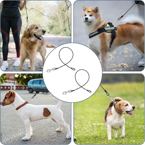 2 Pack Chew Proof Dog Leashes Extension Metal Cable Leads, Non-Tangle Connect Leash for Any Leash, Heavy Duty Dog Leash Extender for Collar & Harness (Black+Blue) in Saudi Arabia