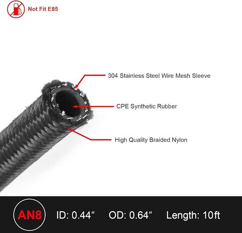 8AN 1/2 "خط الوقود خرطوم 16FT خراطيم النفط العالمية النايلون مضفر الفولاذ المقاوم للصدأ خرطوم تبريد نقل الضغط العالي للنفط والغاز والوقود والهيدروليكي (أسود) in Saudi Arabia