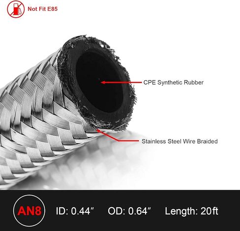 8AN 1/2 "خط الوقود خرطوم 16FT خراطيم النفط العالمية النايلون مضفر الفولاذ المقاوم للصدأ خرطوم تبريد نقل الضغط العالي للنفط والغاز والوقود والهيدروليكي (أسود) in Saudi Arabia