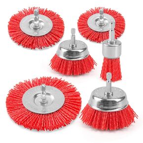 POLIWELL Nylon Filament Brush 9 Pack Abrasive Wire Brush Wheel & Cup Brush Set, Nylon Filament Abrasive Kit with 1/4 Inch Hex Shank for Drill for Remove Rust, Clean Grill, Refinish Flaking Paint