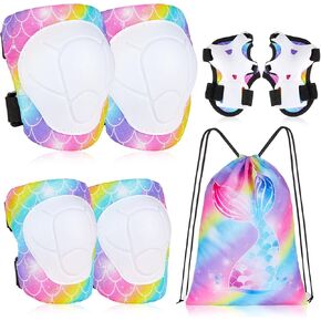 Bienbee Knee Pads for Kids Unicorn 7 Pcs Knee and Elbow Pads Wrist Guards for Girls Boys Protective Gear Set with Bag for Roller Skating Inline Skates Skateboard Cycling