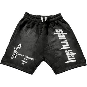 Men's Letter Graphic Drawstring High Waisted Track Shorts Wide Leg Athletic Workout Shorts with Pockets