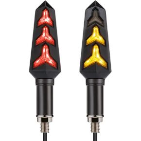 إشارات انعطاف للدراجة النارية LED وامضة متسلسلة 3 مؤشرات أمامية سلكية متوافقة مع Yamaha YZF R1 R3 R6 R6S FJ 09 FZ MT 07 09 Honda Kawasaki سوزوكي BMW (الأحمر والعنبر)