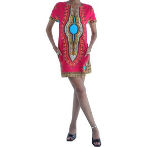 فستان DA'IKI الأفريقي المجهز بجيب جانبي من Dashiki Frock مع سحاب خلفي من القطن في السبعينيات