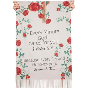 Virgen de Guadalupe Women Shawls Scarf Blanket Table Runner, Warm Soft Floral Virgin Mary Catholic Evening Dresses Prayer Gifts for Mom Grandma Christian(Navy Blue)