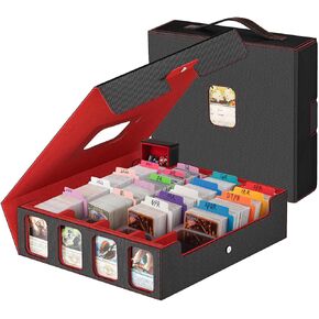 Card Storage Box, 3200+ MTG Deck Box with 30 Colorful Divider, 8 Card Supporters, Collectible Trading Card Cases with Portable Handle & Viewing Windows Fits for YuGiOh, MTG Cards (Black & Red)