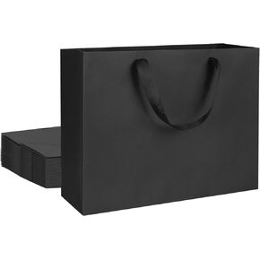 QIELSER 6 Pack Kraft Gift Bags Bulk Large Size, Black Kraft Paper Shopping Bags with Ribbon Handles, Wedding Bags, Party Favor Bags, Retail Bags, Shopping Bags-12.6x4.5x10 Inches
