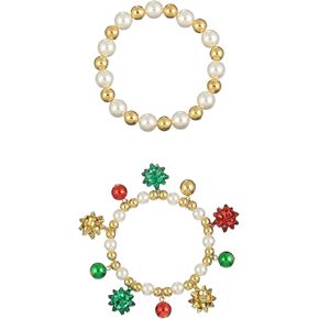 Madison Tyler Christmas Charms Bracelet for Women | Beaded Balls Bow Charms Stretch Bracelet | Christmas Holiday Jingle Bells Bracelets Set Gifts for Girls and Kids