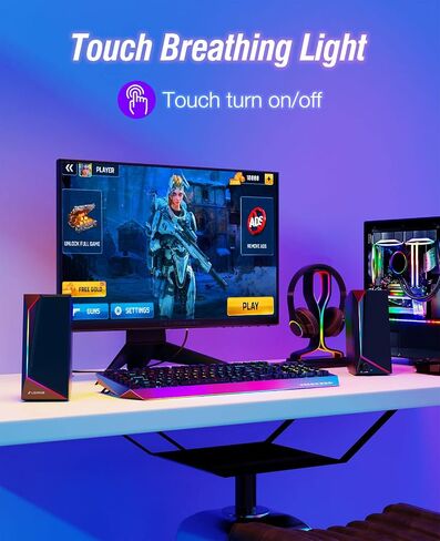 LENRUE Computer Speakers, PC Speakers with Colorful Lights Button, Volume Knob, 45 ° Tilt, Loud Sound, AUX and USB Powered for PC Desktop Monitor Laptop in Saudi Arabia