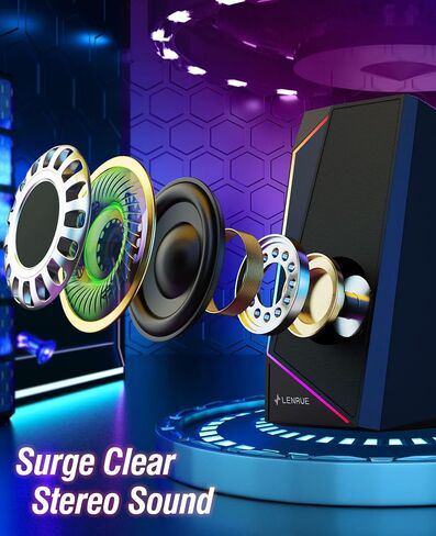LENRUE Computer Speakers, PC Speakers with Colorful Lights Button, Volume Knob, 45 ° Tilt, Loud Sound, AUX and USB Powered for PC Desktop Monitor Laptop in Saudi Arabia