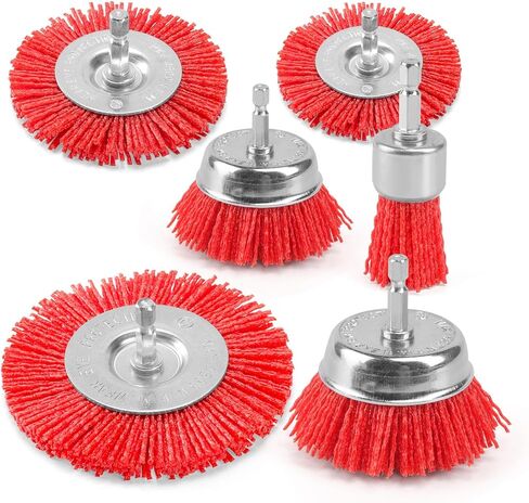 POLIWELL Nylon Filament Brush 9 Pack Abrasive Wire Brush Wheel & Cup Brush Set, Nylon Filament Abrasive Kit with 1/4 Inch Hex Shank for Drill for Remove Rust, Clean Grill, Refinish Flaking Paint in Saudi Arabia
