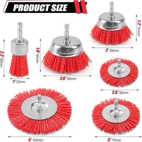 POLIWELL Nylon Filament Brush 9 Pack Abrasive Wire Brush Wheel & Cup Brush Set, Nylon Filament Abrasive Kit with 1/4 Inch Hex Shank for Drill for Remove Rust, Clean Grill, Refinish Flaking Paint in Saudi Arabia