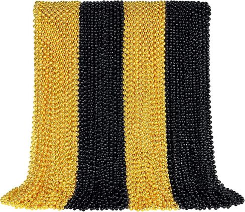 SHAOQINLIN 144 PCS Gold Mardi Gras Beads, Christmas Necklaces, Golden Bead Necklace, 33'' Metallic Gold Party Beads for Mardi Gras, Christmas, New Year's Day, Carnival Party Favors in Kuwait