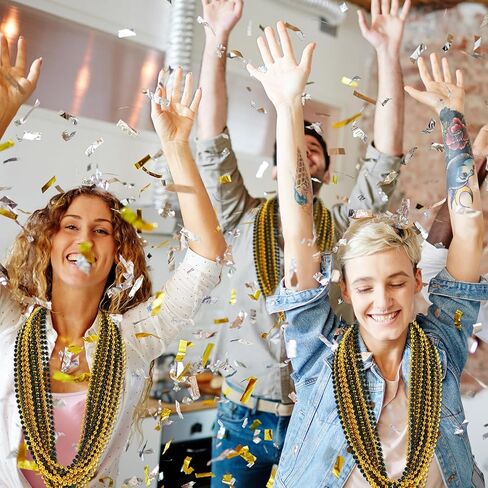 SHAOQINLIN 144 PCS Gold Mardi Gras Beads, Christmas Necklaces, Golden Bead Necklace, 33'' Metallic Gold Party Beads for Mardi Gras, Christmas, New Year's Day, Carnival Party Favors in Kuwait