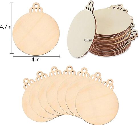 60Pcs Wood Slices,3.5" Wooden Christmas Ornaments,Unfinished Predrilled Wood Circles for Crafts Centerpieces,DIY Round Wooden Discs Hanging Decorations in Saudi Arabia