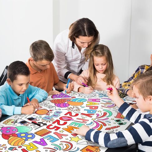 World Map Giant Coloring Poster - 31.5X 72 Inches - Versatile Classroom Wall Décor & Birthday Activity - Perfect as World Map Poster or Table Cover for School Parties and Special Events in Kuwait