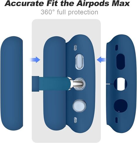 حافظة سيليكون لجهاز AirPod Max (2024/2020)، حافظة وسادة الأذن / غطاء أكواب الأذن / غطاء عصابة الرأس، جلد مضاد للخدش، ملحقات غطاء حماية فائق لجهاز Apple AirPods Max (USB-C) (أسود) in Saudi Arabia
