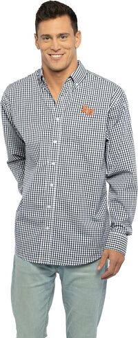 Men's Collegiate Easy-Care Long Sleeve Gingham Check Button Down Shirt, Ohio State Buckeyes, Red, Large in Kuwait
