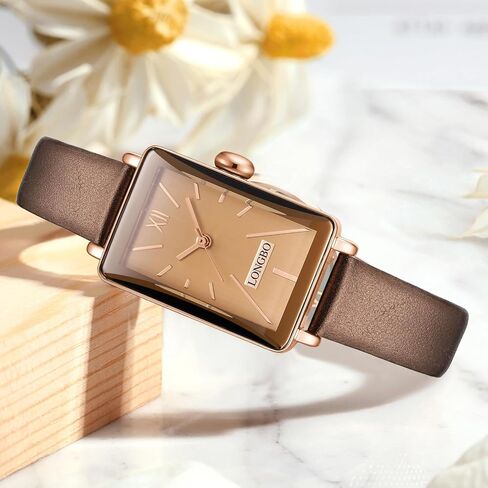 ساعات صغيرة مربعة كلاسيكية للنساء، ساعة يد نسائية بحزام جلدي من حجر الكوارتز، ساعات يد نسائية مربعة أنيقة مقاومة للماء in Kuwait