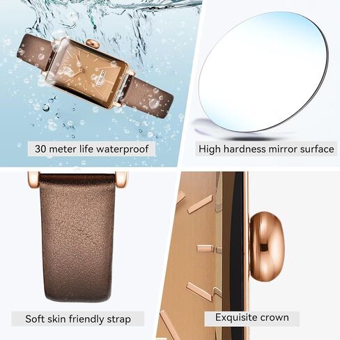 ساعات صغيرة مربعة كلاسيكية للنساء، ساعة يد نسائية بحزام جلدي من حجر الكوارتز، ساعات يد نسائية مربعة أنيقة مقاومة للماء in Kuwait