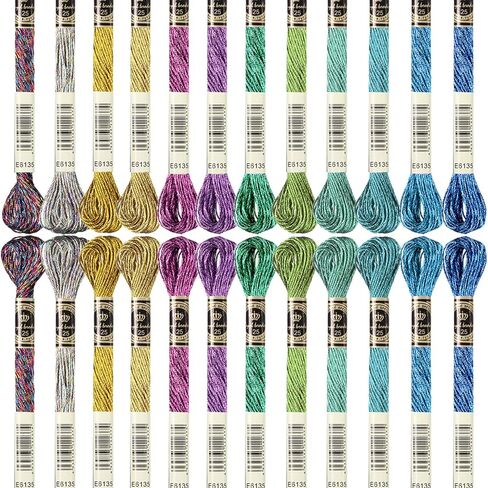 WILLBOND 24 Pcs Metallic Embroidery Floss Embroidery Skein Threads Glitter Embroidery Thread Cross Stitch Polyester Thread for Friendship Bracelets DIY Embroidery Thread Crafts (Vibrant Color) in Saudi Arabia
