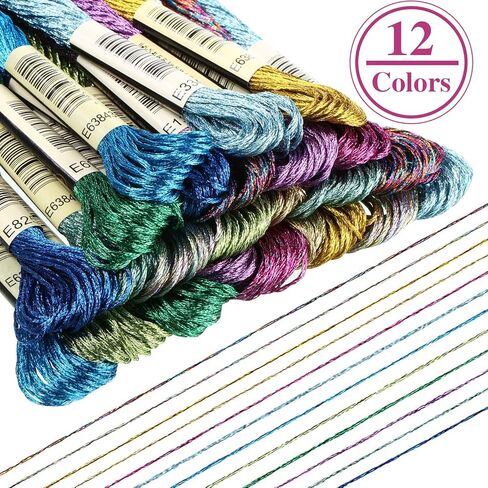 WILLBOND 24 Pcs Metallic Embroidery Floss Embroidery Skein Threads Glitter Embroidery Thread Cross Stitch Polyester Thread for Friendship Bracelets DIY Embroidery Thread Crafts (Vibrant Color) in Saudi Arabia
