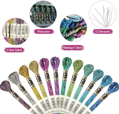 WILLBOND 24 Pcs Metallic Embroidery Floss Embroidery Skein Threads Glitter Embroidery Thread Cross Stitch Polyester Thread for Friendship Bracelets DIY Embroidery Thread Crafts (Vibrant Color) in Saudi Arabia
