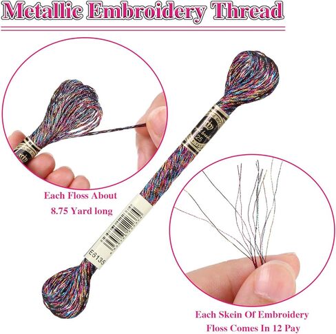 WILLBOND 24 Pcs Metallic Embroidery Floss Embroidery Skein Threads Glitter Embroidery Thread Cross Stitch Polyester Thread for Friendship Bracelets DIY Embroidery Thread Crafts (Vibrant Color) in Saudi Arabia