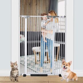 Extra Tall 71 inch Baby Gate with Cat Door, Adjustable 29.5" and 40.5" Wide Cat Dog Gate Pet Gate Easy Walk Thru Pet Door for Stairs Doorway, Pressure Mounted Safety Child Gate (71 * 41inch)