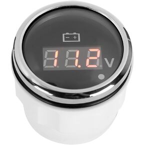 Battery Voltage Gauge 2in Vehicle LED Volt Gauge Voltage Meter Kit, Digital Voltage Meter for Boat Auto, IP67 Waterproof Volt Gauge with Smart Alarm for Car Boat Auto Marine