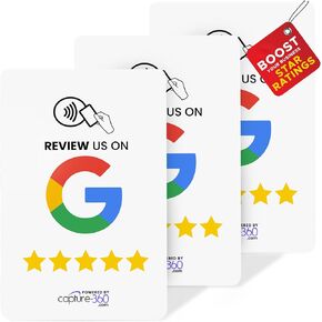 NFC Business Google Review Tap Card, Contactless, Enhances SEO, Saves Time, User-Friendly, Reusable, Boosts Online Presence & Encourages Business Feedback - Pack of 3, Blue