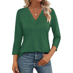 Women's 3/4 Sleeve Shirts V Neck Summer Tops Casual Basic Tees Blouse Loose Fit