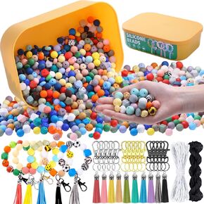 BOZUAN 275 Silicone Beads for Keychain Making Kit, Multiple Styles and Shapes Silicone Beads Bulk Rubber Beads for Keychains Making