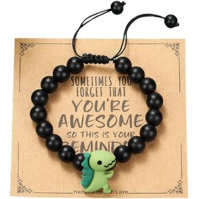 LUBINGSHINE Dinosaur Bracelet for Son Grandson Brother on Valentines Day Christmas Birthday New Year, Charm Bracelet with Inspirational Card, Gift for Grandson