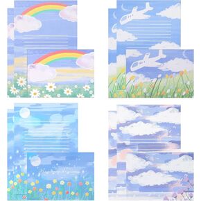 40 Lined Writing Stationery Paper with 20 Envelopes, Colorful Sky Designs for Writing Letter, Notes, Invitations, Greeting cards, 4 Different Style (9.4 x 6.6")