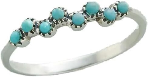 Vintage Small Dainty Ring 925 Sterling Silver Turquoise Stackable Ring for Women Everyday Comfort Ring Bohemia Promise Band Ring(8#) in Saudi Arabia