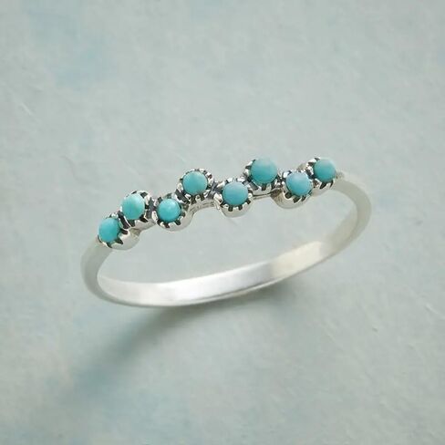 Vintage Small Dainty Ring 925 Sterling Silver Turquoise Stackable Ring for Women Everyday Comfort Ring Bohemia Promise Band Ring(8#) in Saudi Arabia