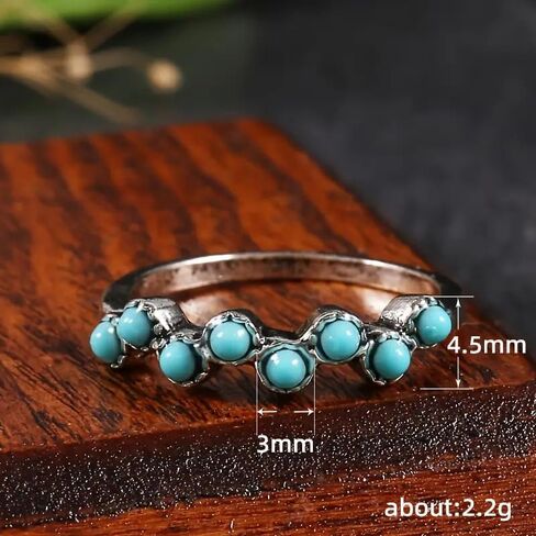 Vintage Small Dainty Ring 925 Sterling Silver Turquoise Stackable Ring for Women Everyday Comfort Ring Bohemia Promise Band Ring(8#) in Saudi Arabia