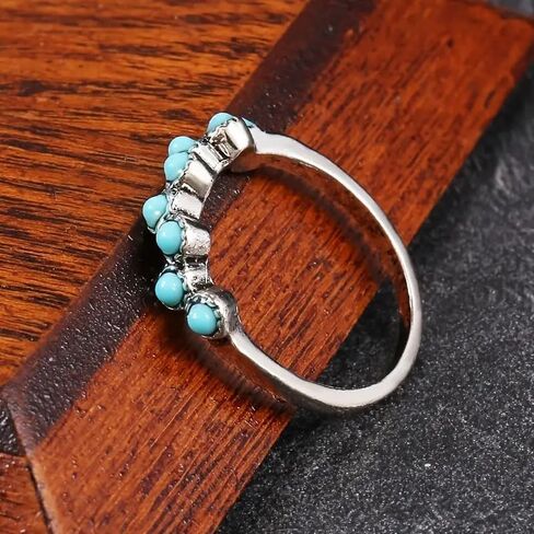 Vintage Small Dainty Ring 925 Sterling Silver Turquoise Stackable Ring for Women Everyday Comfort Ring Bohemia Promise Band Ring(8#) in Saudi Arabia