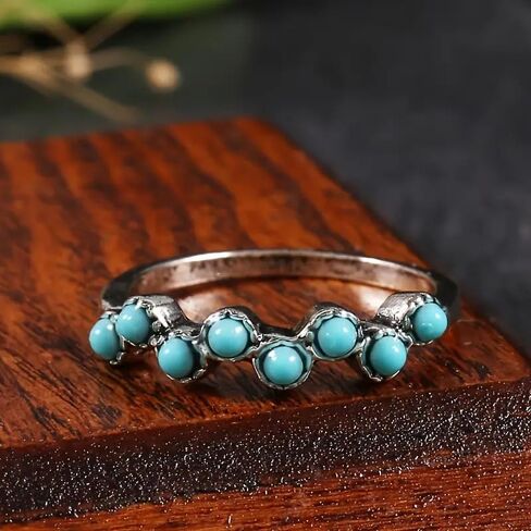 Vintage Small Dainty Ring 925 Sterling Silver Turquoise Stackable Ring for Women Everyday Comfort Ring Bohemia Promise Band Ring(8#) in Saudi Arabia
