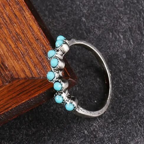 Vintage Small Dainty Ring 925 Sterling Silver Turquoise Stackable Ring for Women Everyday Comfort Ring Bohemia Promise Band Ring(8#) in Saudi Arabia