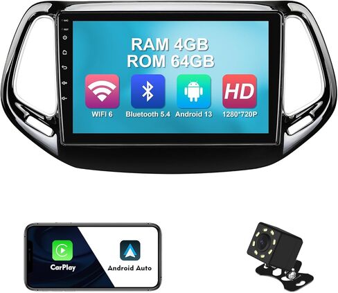 10.1-inch Android 12 Double Din Car Stereo for Jeep Compass 2 MP 2017-2019 IPS Touchscreen Screen Car Radio with Carplay & Android Auto Support Backup Camera GPS FM Navi BT SWC in Kuwait