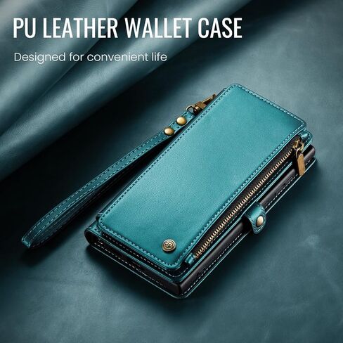 حافظة حماية لهاتف سامسونج جالاكسي A23 5G/4G، 【حجب RFID】 حافظة لهاتف سامسونج A23 5G للنساء والرجال، حافظة هاتف بحزام قلاب مغناطيسي بسحاب وحامل بطاقات لهاتف جالاكسي A23 5G، أزرق وأخضر in Kuwait