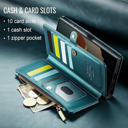 حافظة حماية لهاتف سامسونج جالاكسي A23 5G/4G، 【حجب RFID】 حافظة لهاتف سامسونج A23 5G للنساء والرجال، حافظة هاتف بحزام قلاب مغناطيسي بسحاب وحامل بطاقات لهاتف جالاكسي A23 5G، أزرق وأخضر in Kuwait