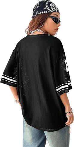 SOLY HUX Jersey Shirts for Women Oversized T-Shirt Jersey Top Graphic V Neck T-Shirts for Teen Girls Casual Football Tee Tops in Saudi Arabia