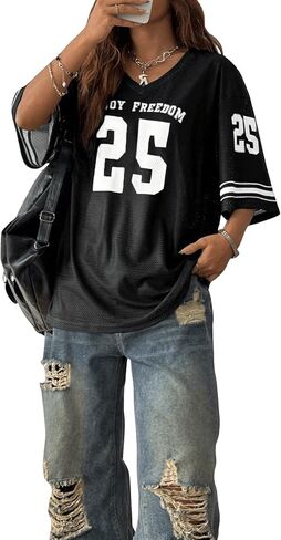 SOLY HUX Jersey Shirts for Women Oversized T-Shirt Jersey Top Graphic V Neck T-Shirts for Teen Girls Casual Football Tee Tops in Saudi Arabia