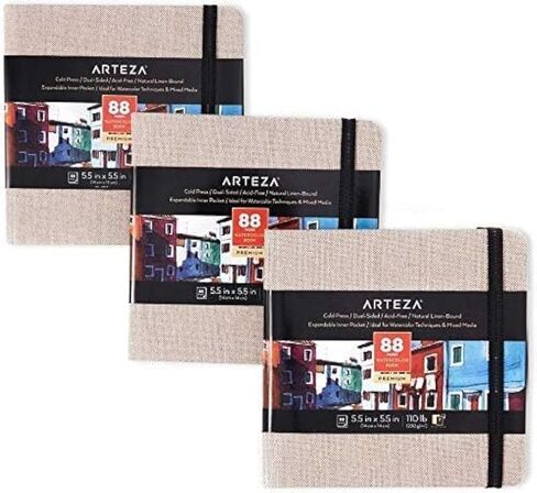 دفاتر رسم بالألوان المائية من Arteza، مقاس 5.5 × 5.5 بوصة، 3 عبوات، 132 ورقة، مجلة فنية رمادية، كتاب ورقي بغلاف مقوى بوزن 110 رطل، لوازم فنية للاستخدام كمجلة سفر ووسادة وسائط مختلطة in Saudi Arabia