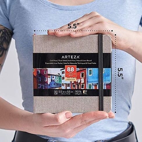 دفاتر رسم بالألوان المائية من Arteza، مقاس 5.5 × 5.5 بوصة، 3 عبوات، 132 ورقة، مجلة فنية رمادية، كتاب ورقي بغلاف مقوى بوزن 110 رطل، لوازم فنية للاستخدام كمجلة سفر ووسادة وسائط مختلطة in Saudi Arabia