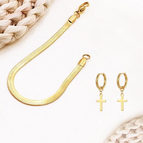 LOVOMEY 18K مطلية بالذهب على شكل حرف Y قلادة متقاطعة للنساء أقراط مجوهرات مسيحية مطرز سلسلة مسبحة أنيقة رمزية الإيمان مثالية للارتداء اليومي للمناسبات الخاصة in Kuwait