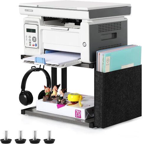 حامل طابعة ميلوس، حامل طابعة بطبقتين مع مساحة تخزين، رف عربة طابعة متنقلة بعجلات، حامل طابعة تحت المكتب لجهاز الفاكس، ناسخة، ماسح ضوئي، طابعة، ماسح ضوئي، أسود in Kuwait